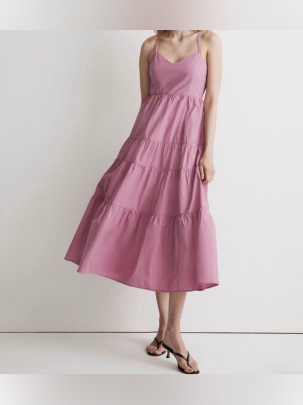 Madewell Sidonie Tiered Poplin Midi Dress XL Open Back Pink Rose Cottage